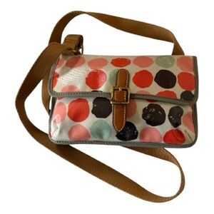 Vintage Fossil Multicolor Polka Dot Crossbody with Brown Strap